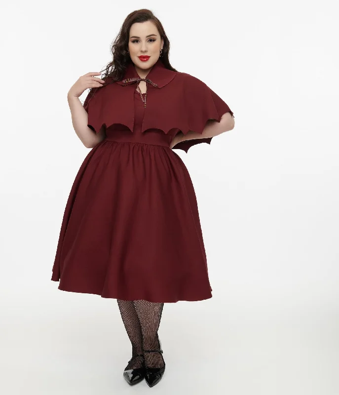  Women's Apparel And GarmentsDisney Hocus Pocus Collection by Unique Vintage Plus Size Burgundy & Grey Plaid Hocus Pocus Capelet Swing Dress Women's Apparel And Garments