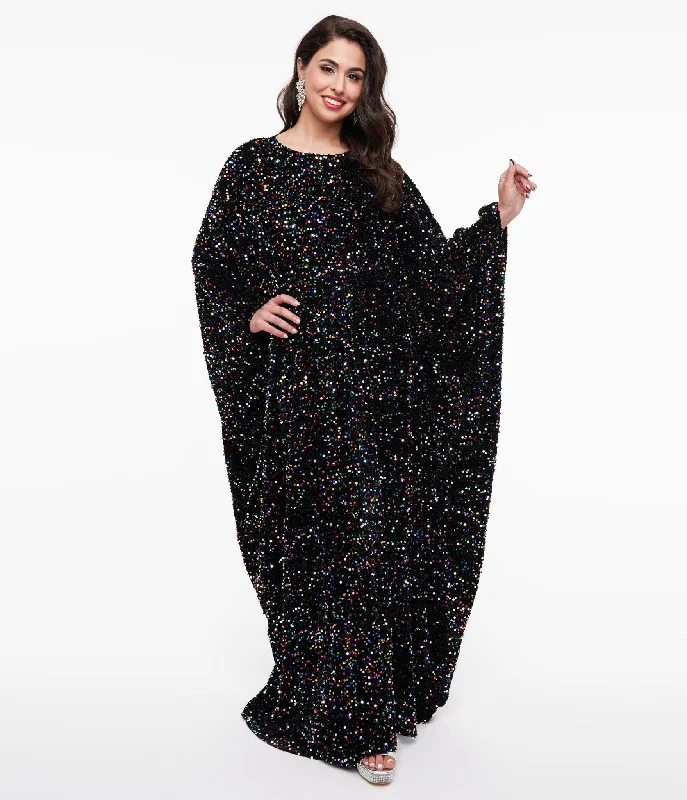  Online Shopping BoutiquesSmak Parlour 1970s Black & Multicolor Sequin Batwing Caftan Online Shopping Boutiques