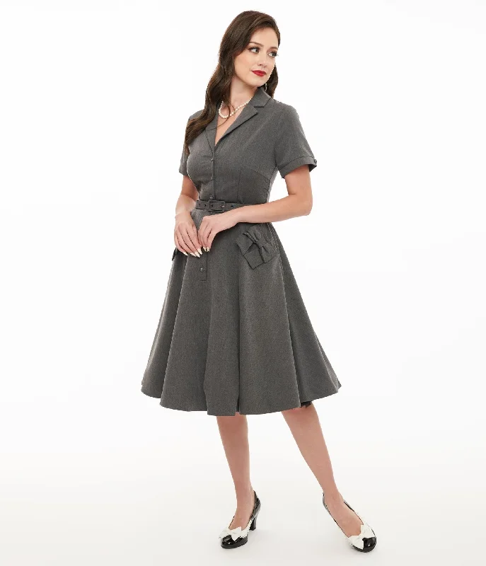  Women Wear OnlineVoodoo Vixen 1950s Grey Bow Fit & Flare Dress Women Wear Online