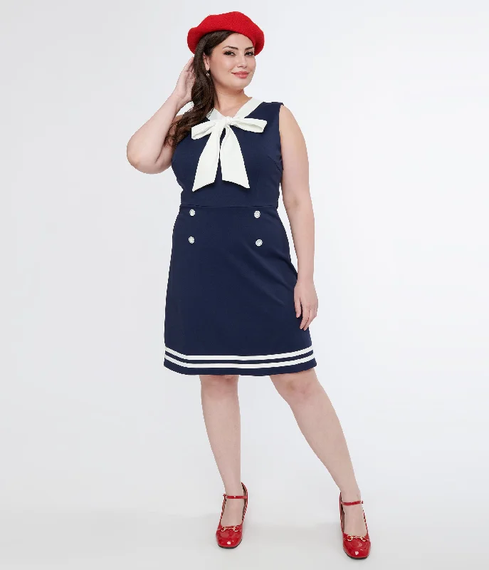  Women's Everyday ClothesVoodoo Vixen 1950s Navy & White Nautical Bow Dress Women's Everyday Clothes