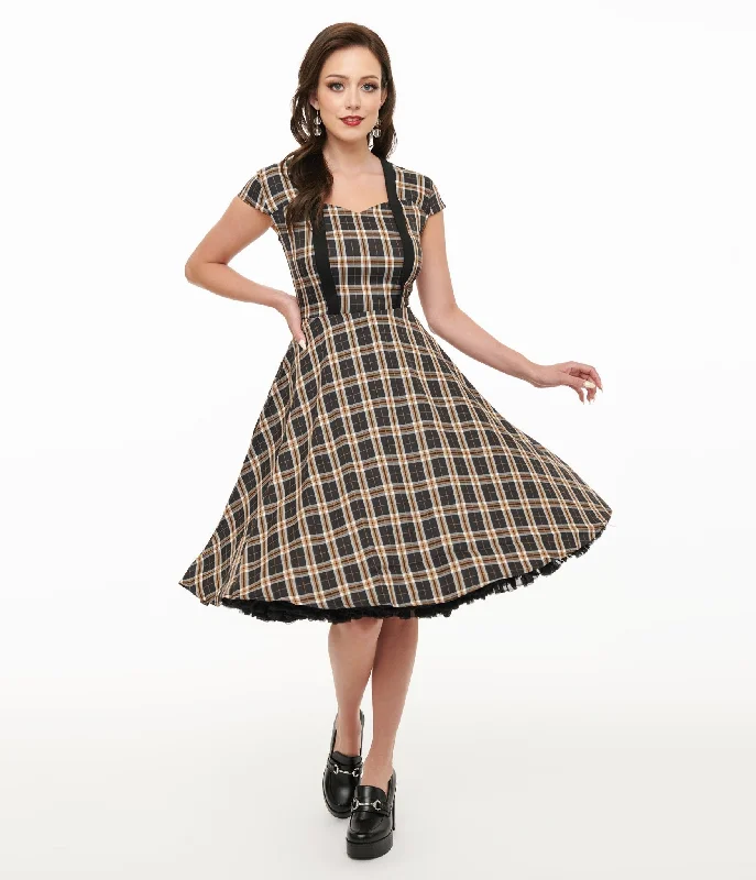  Clothes For WomenOrchid Bloom 1950s Black Plaid Swing Dress Clothes For Women