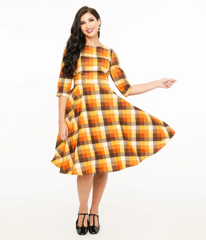  Designer Women's Fashion OnlineHell Bunny 1950s Autumn Check Cotton Darlene Swing Dress Designer Women's Fashion Online