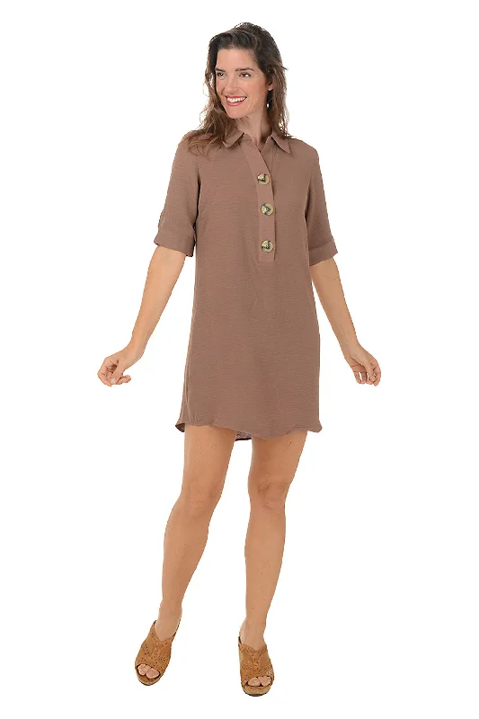  Women's AttireTriple Button Collared Dress Women's Attire