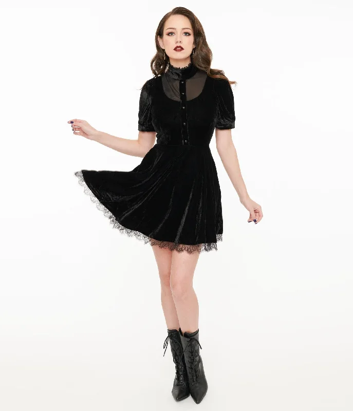  Women's Trendy OutfitsBlack Velvet Victoria Goth Fit & Flare Dress Women's Trendy Outfits