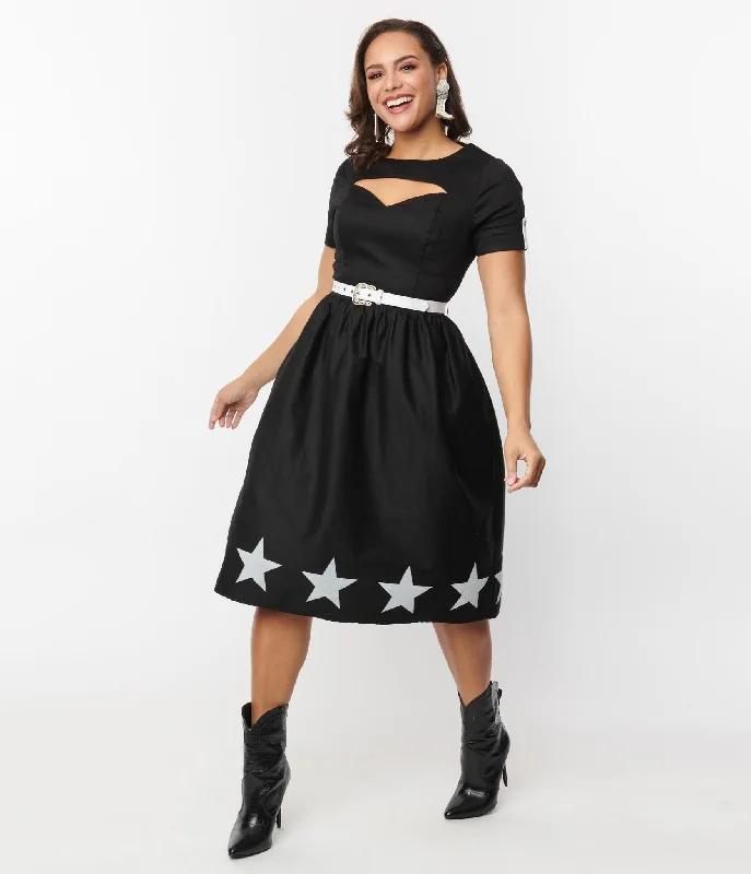  Women's Evening ApparelUnique Vintage Black & White Star Cut Out Dress Women's Evening Apparel