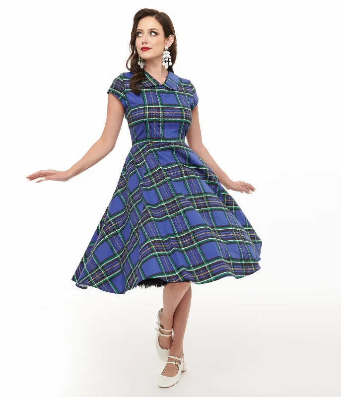  Clothes Of WomanOrchid Bloom 1950s Blue Plaid Swing Dress Clothes Of Woman