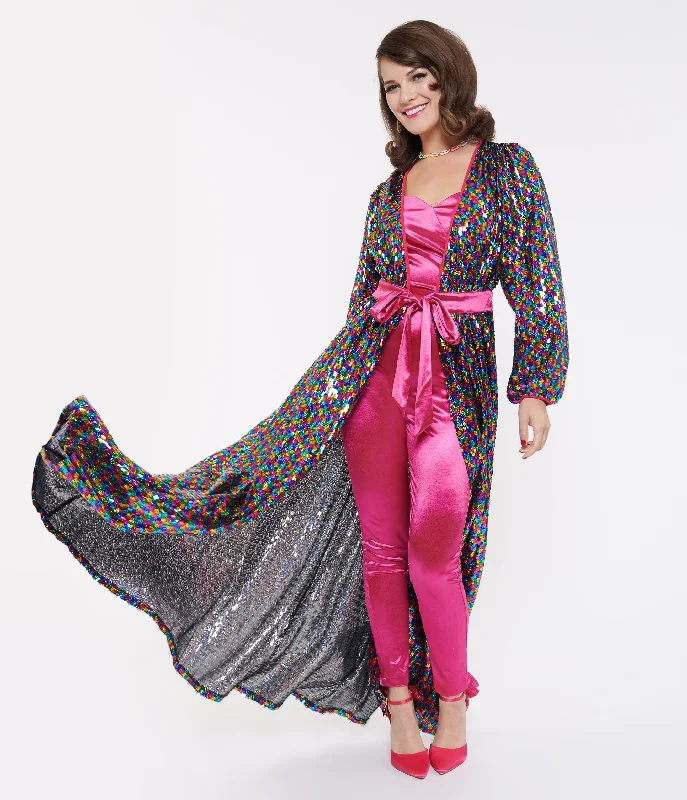  Sustainable Women's ClothingUnique Vintage Rainbow Sequins Hollywood Duster Sustainable Women's Clothing