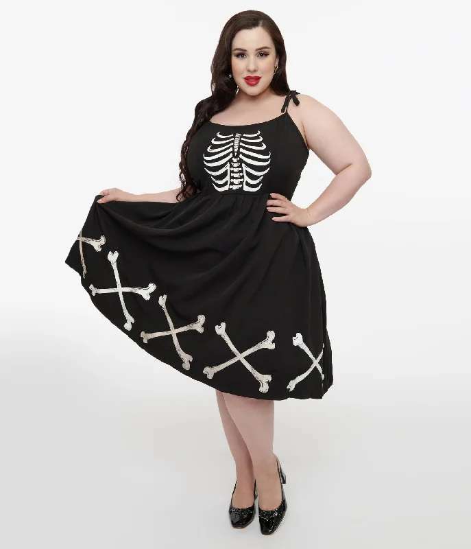  Vintage FashionUnique Vintage Plus Size 1950s Black & Glow in the Dark Skeleton Bobbie Swing Dress Vintage Fashion