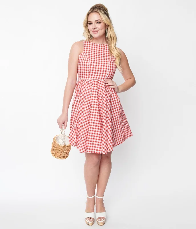  Women's Clothing Apparel SetsRed & White Gingham Swing Dress Women's Clothing Apparel Sets