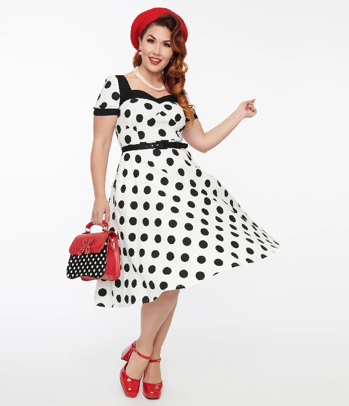  Classic Women's Clothing StylesUnique Vintage 1950s White & Black Polka Dot Swing Dress Classic Women's Clothing Styles