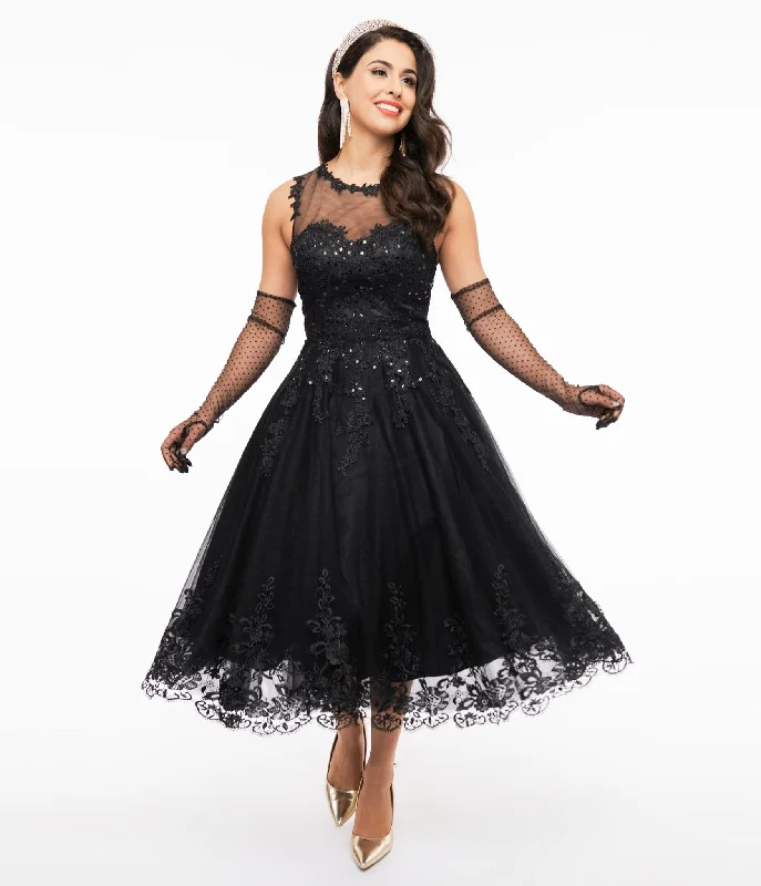  Edgy FashionUnique Vintage 1950s Black Lace & Tulle Riviera Dress Edgy Fashion