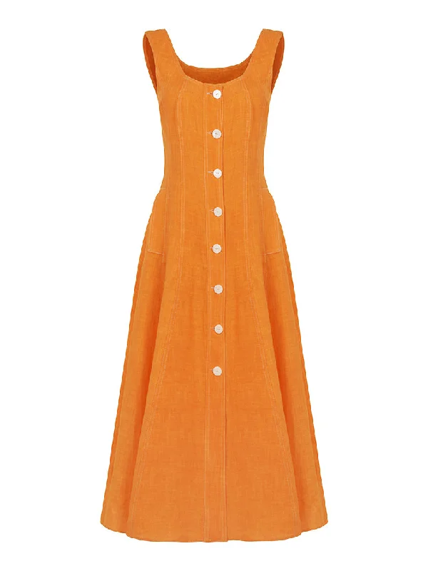  Women's Vintage AttireWide Strap Linen Dress Women's Vintage Attire