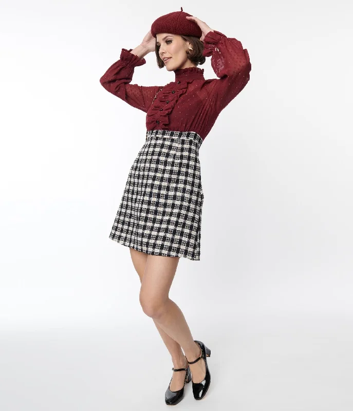  Bundle OfferSmak Parlour 1960s Burgundy & Plaid Ruffle Neck Empire A-Line Dress Bundle Offer