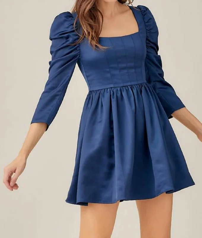  Fashionable Women's Casual ApparelNikki Puff Sleeve Dress in Lazuli Blue Fashionable Women's Casual Apparel