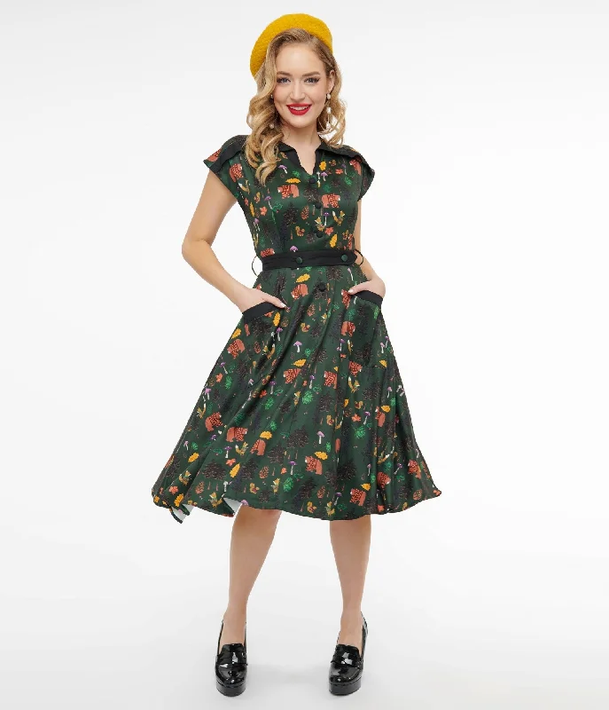  Stylish And Comfortable Clothing For WomenUnique Vintage 1940s Forest Green Woodland Creature Hedda Swing Dress Stylish And Comfortable Clothing For Women