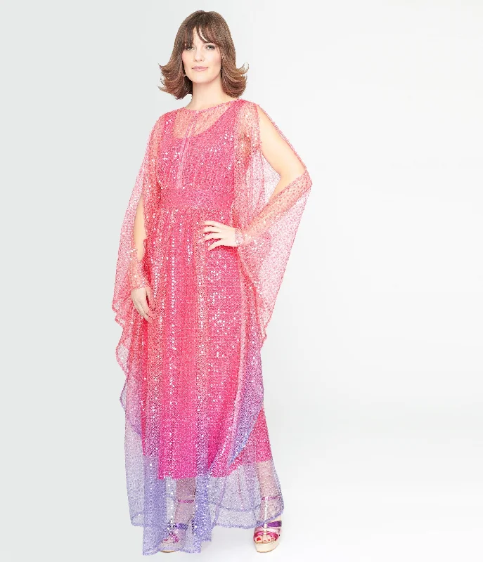  Vintage-Inspired Women's ClothesUnique Vintage 1970s Sheer Pink & Purple Ombre Sequin Flutter Sleeve Caftan Vintage-Inspired Women's Clothes