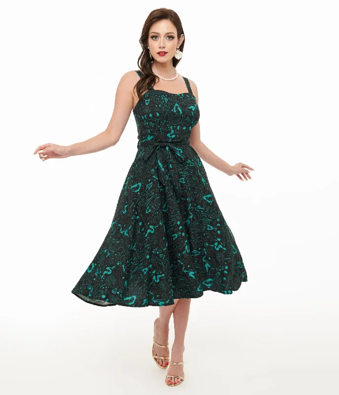  Trendy Outfits For GirlsMiss Lulo 1950s Teal Sea Witch Print Lori Swing Dress Trendy Outfits For Girls