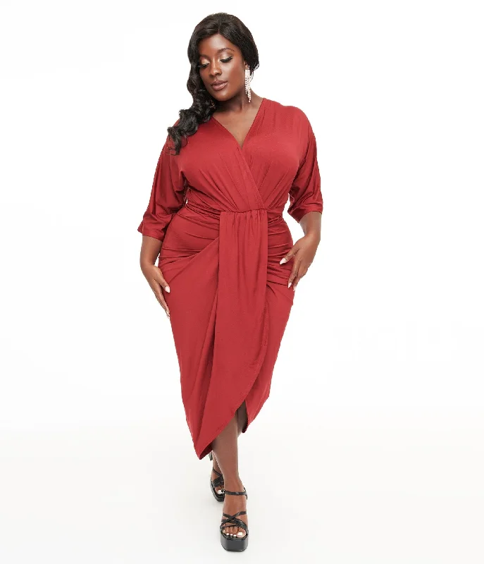  Best Online Clothing BoutiquesPlus Size Burgundy Ruched Wiggle Dress Best Online Clothing Boutiques