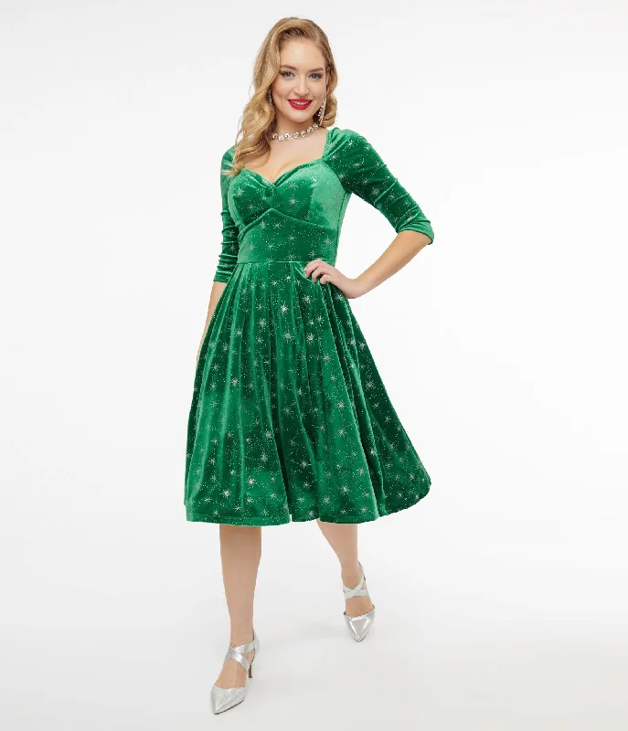  Clothes WomenUnique Vintage 1950s Green & Silver Snowflake Velvet Lamar Swing Dress Clothes Women