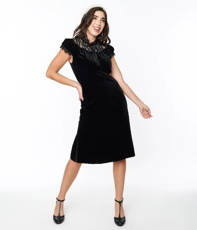  Comfortable Women's ClothesBlack Velvet Lace Midi Shift Dress Comfortable Women's Clothes