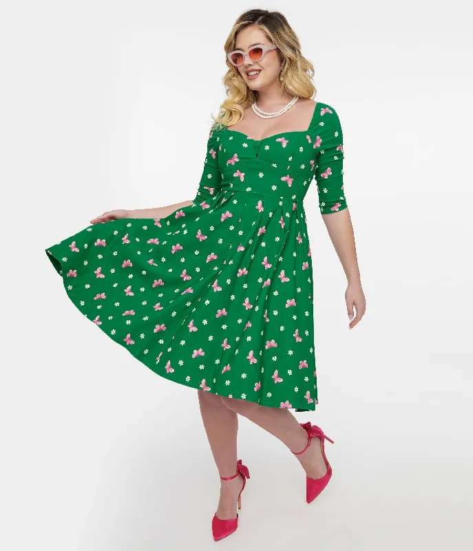  Women's Professional ClothesUnique Vintage 1950s Green & Butterfly Stamp Print Lamar Swing Dress Women's Professional Clothes