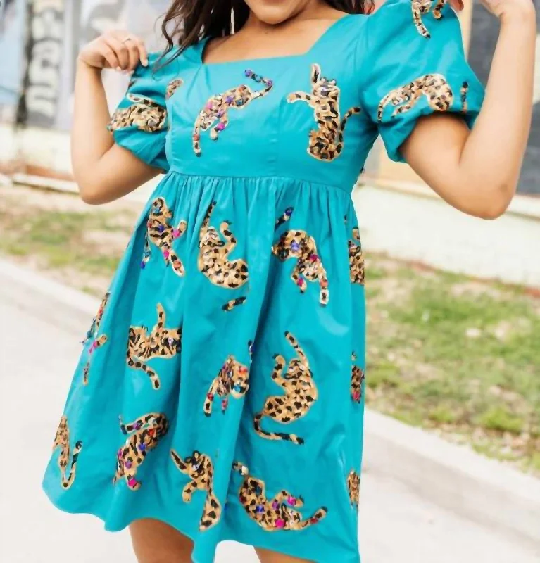  Women's High-Fashion ClothesTeal Leopard Dress in Teal Women's High-Fashion Clothes