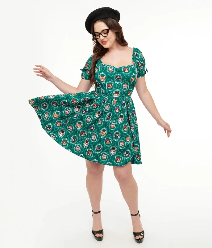  Women's Active Garments For WorkoutsUnique Vintage 1950s Teal Cat Print Swing Dress Women's Active Garments For Workouts