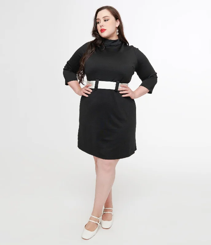  Clothes WomanSmak Parlour Plus Size 1960s Black & White Belted A-Line Dress Clothes Woman