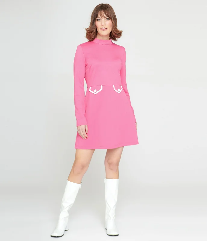  Women's Holiday ClothingSmak Parlour 1960s Hot Pink Mock Turtleneck Fit & Flare Dress Women's Holiday Clothing