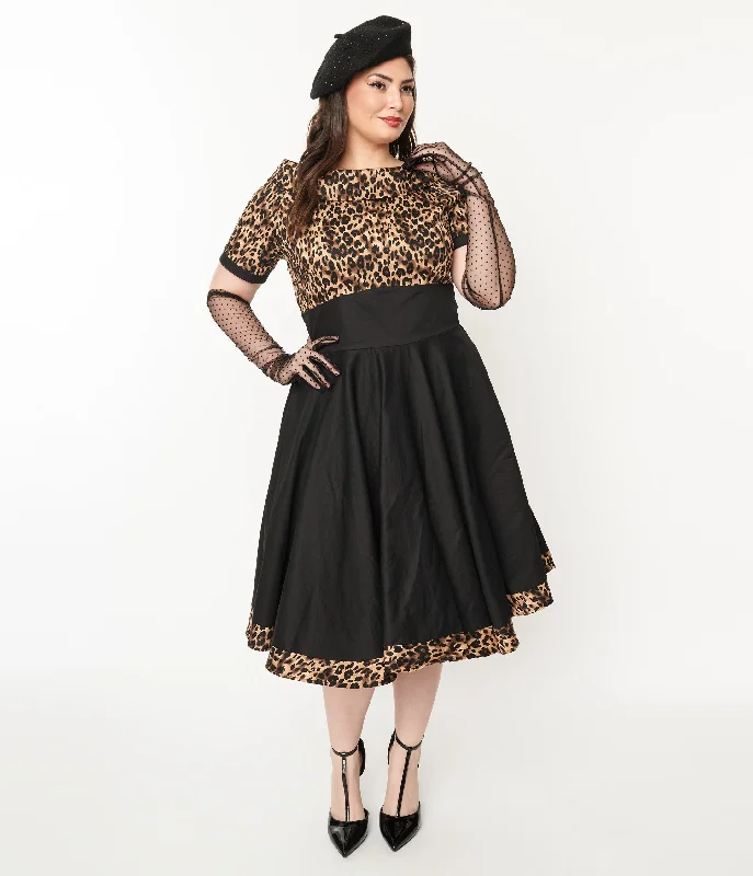  Women's Elegant ClothesDolly & Dotty Black & Leopard Print Darlene Swing Dress Women's Elegant Clothes