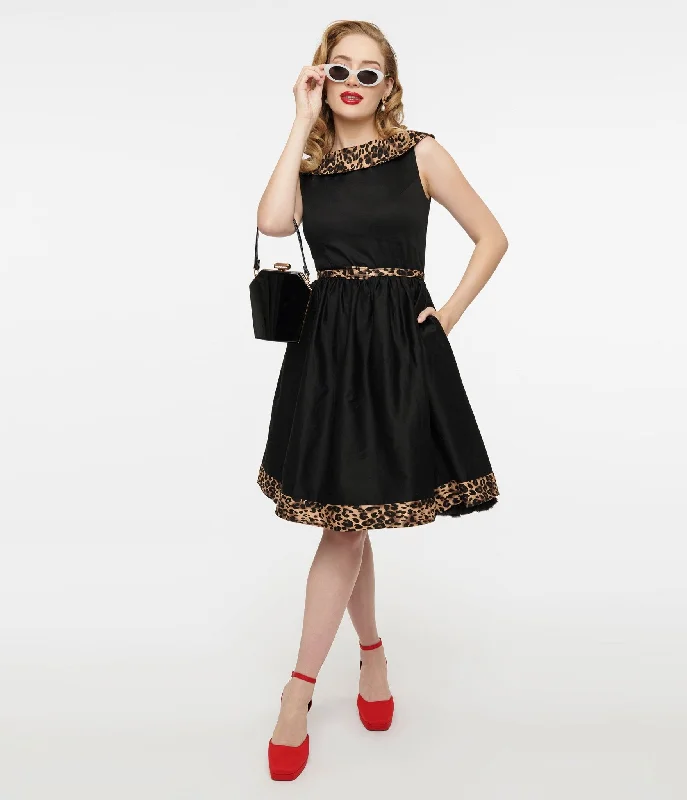  Exclusive DiscountDolly & Dotty 1950s Black & Leopard Cindy Swing Dress Exclusive Discount