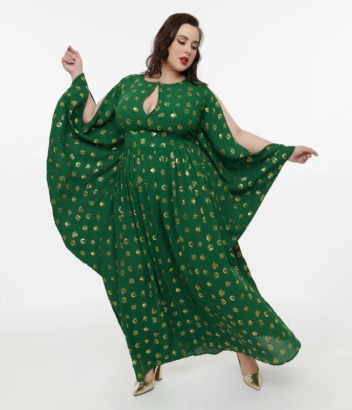  Timeless Women's GarmentsDisney Hocus Pocus Collection by Unique Vintage Plus Size Green & Gold Moon Print Caftan Timeless Women's Garments