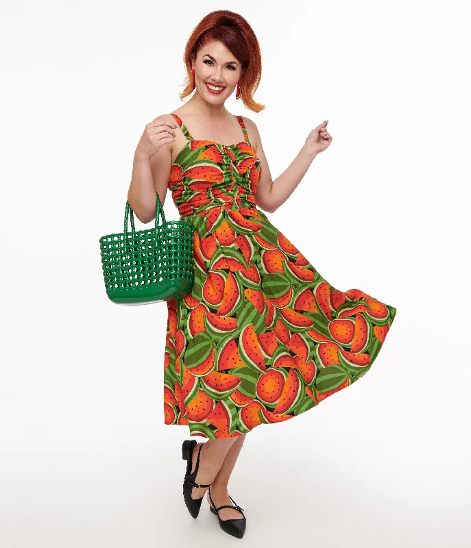  Stylish Women's Clothing1950s Red & Green Watermelon Print Eden Fit & Flare Dress Stylish Women's Clothing