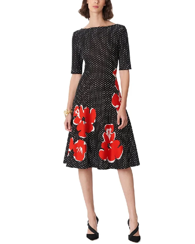  Women's Clothing For Everyday WearCarolina Herrera Boatneck Jacquard Silk Flare Dress Women's Clothing For Everyday Wear