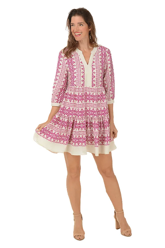  Casual Attire For WomenMagenta Bohemian 3/4 Sleeve Tiered Dress Casual Attire For Women