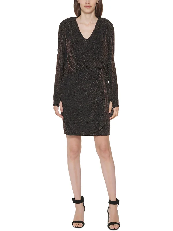  Bold and Elegant Women's FashionWomens Glitter Knit Surplice Cocktail and Party Dress Bold and Elegant Women's Fashion