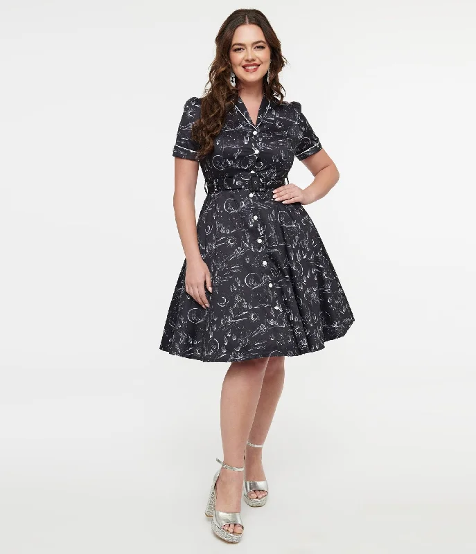  Seasonal SaleVoodoo Vixen 1950s Black & White Midnight Western Fit & Flare Dress Seasonal Sale