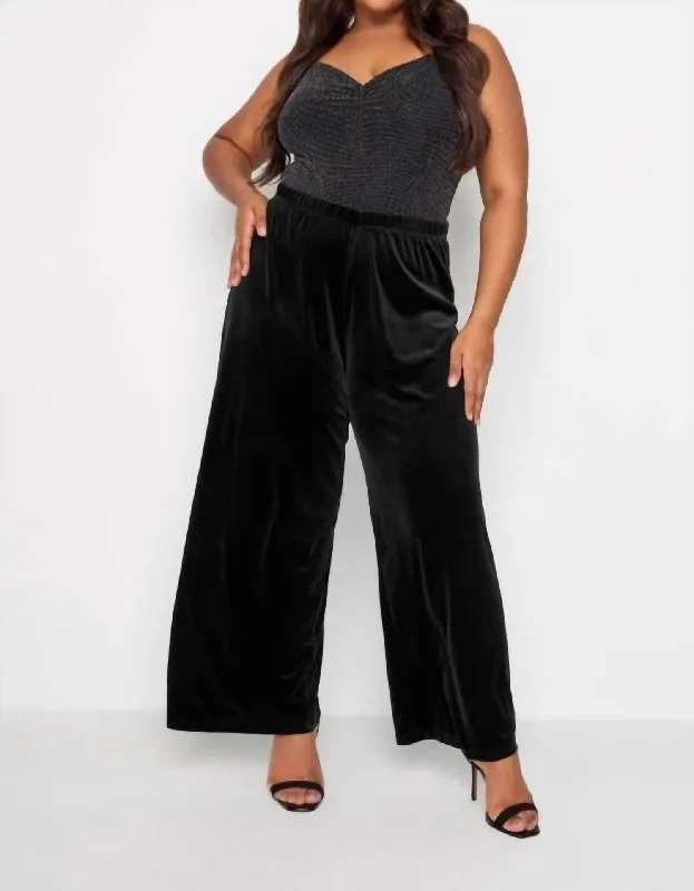  Bold and Elegant Women's FashionVelvet Wide Leg Pants In Black Bold and Elegant Women's Fashion