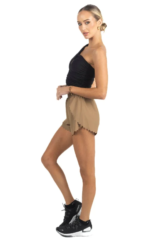  Women's Transitional ApparelChloe Romantic Scalloped Detailing Shorts in Soft Brown Women's Transitional Apparel