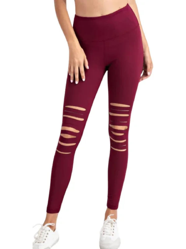  Vintage-Inspired Women's ApparelLaser Cut Leggings In Burgundy Vintage-Inspired Women's Apparel