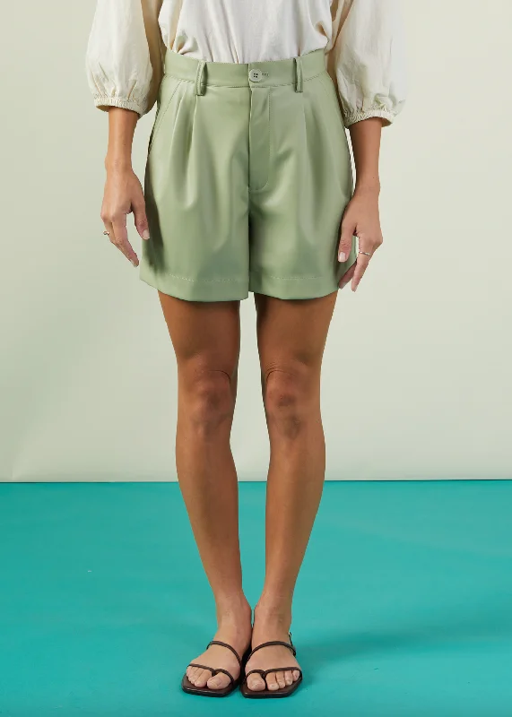  Vintage-Inspired GarmentsFaux Leather Shorts -Jade Vintage-Inspired Garments