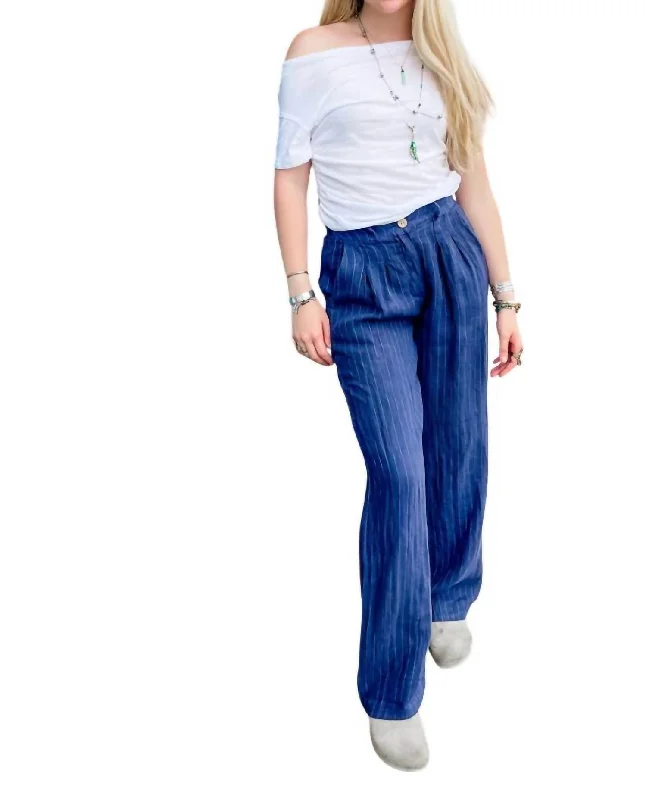  Charming Women's GarmentsPinstripe Linen Trouser In Navy Charming Women's Garments