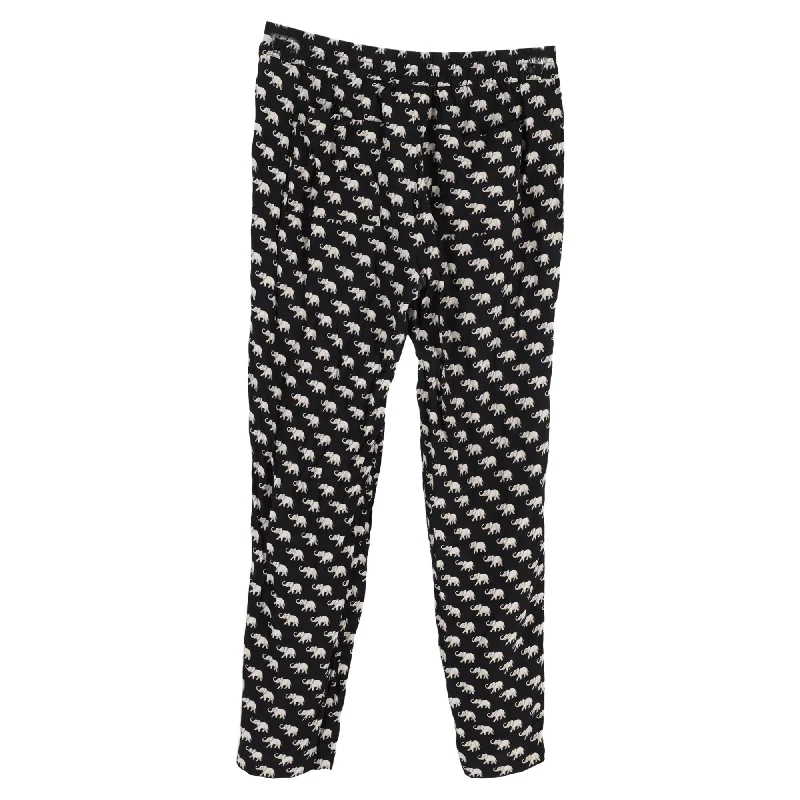  Women's Office AttireWeekend Max Mara Elephant Print Straight Leg Pants in Black Silk Women's Office Attire