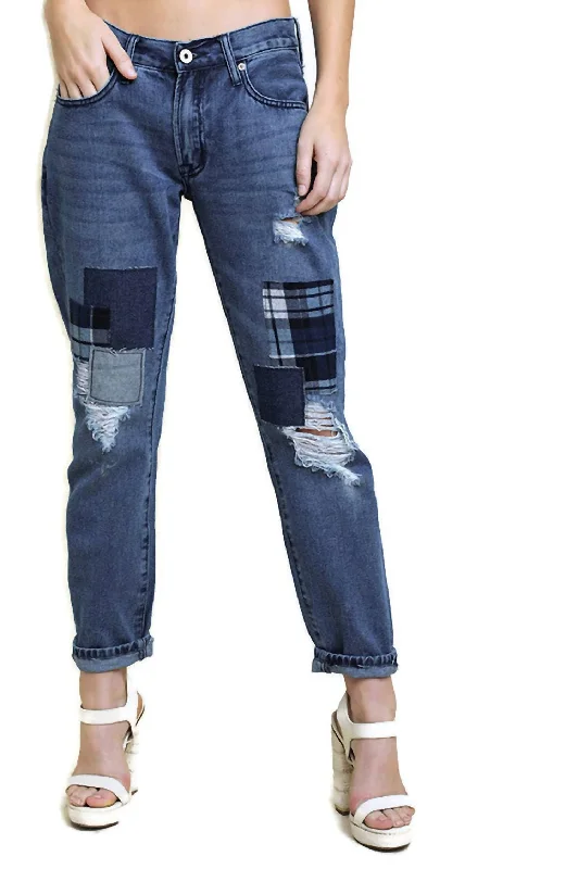  High-Quality Women's Fashion DressesDistressed Patchwork Boyfriend Jean In Dark Denim High-Quality Women's Fashion Dresses