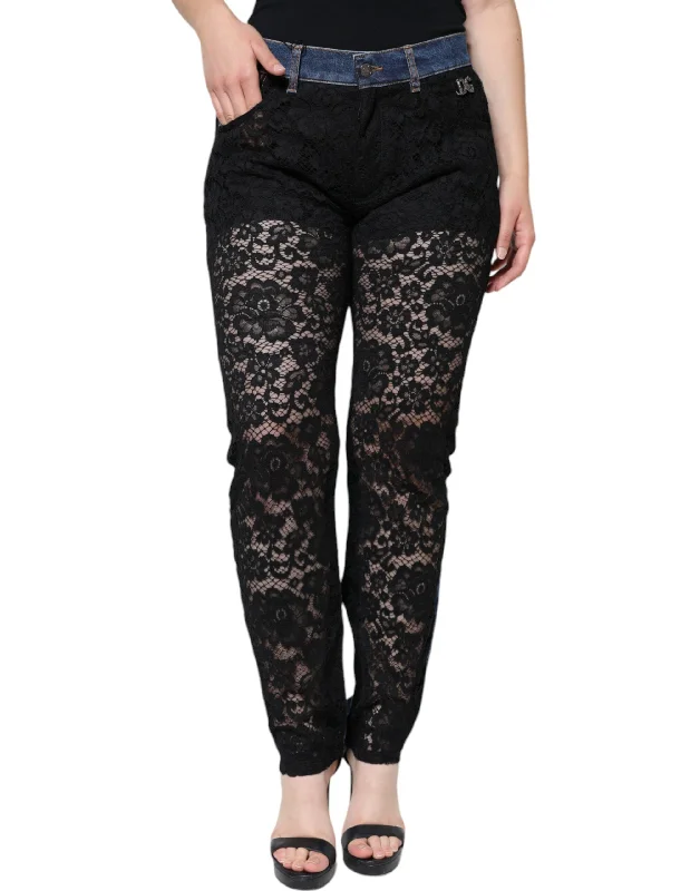  Women Online Clothing BoutiquesDolce & Gabbana  Floral Lace Front Skinny blue Women's Jeans Women Online Clothing Boutiques