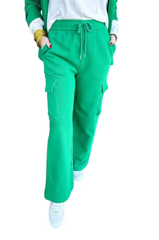  Elegant Women's ClothingFrench Terry Relaxed Wide Leg Cargo Pants In Green Elegant Women's Clothing