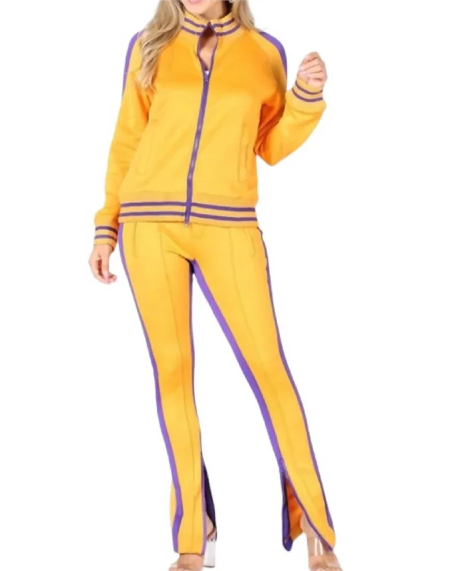  Comfortable Casual Women's ClothingJacket And Pant Set In Gold & Purple Comfortable Casual Women's Clothing