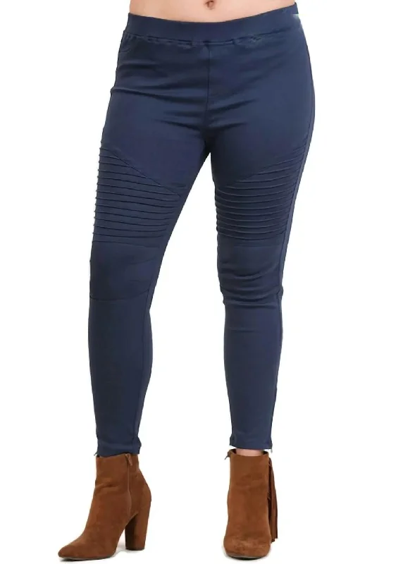  Chic Women's ClothingWashed Moto Jegging In Navy Chic Women's Clothing