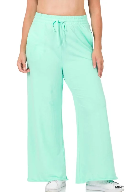  Effortless Chic for WomenFrench Terry Wide Leg Lounge Pants In Mint Effortless Chic for Women