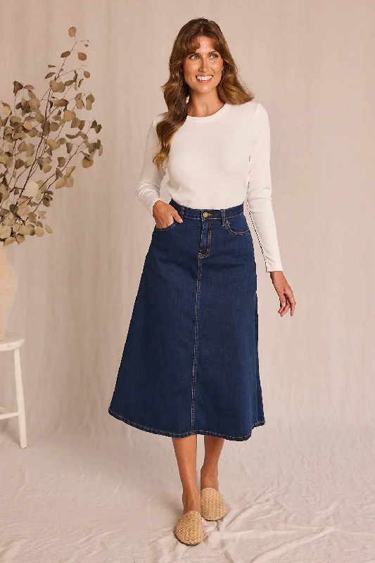  Women ApparelAdrift Denim A-Line Skirt in Mid Wash Women Apparel